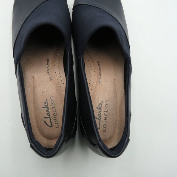New Clarks Shoes Womens Size 7 Navy Blue Slip On Loafers Stretchy Upper Flats - Picture 7 of 10